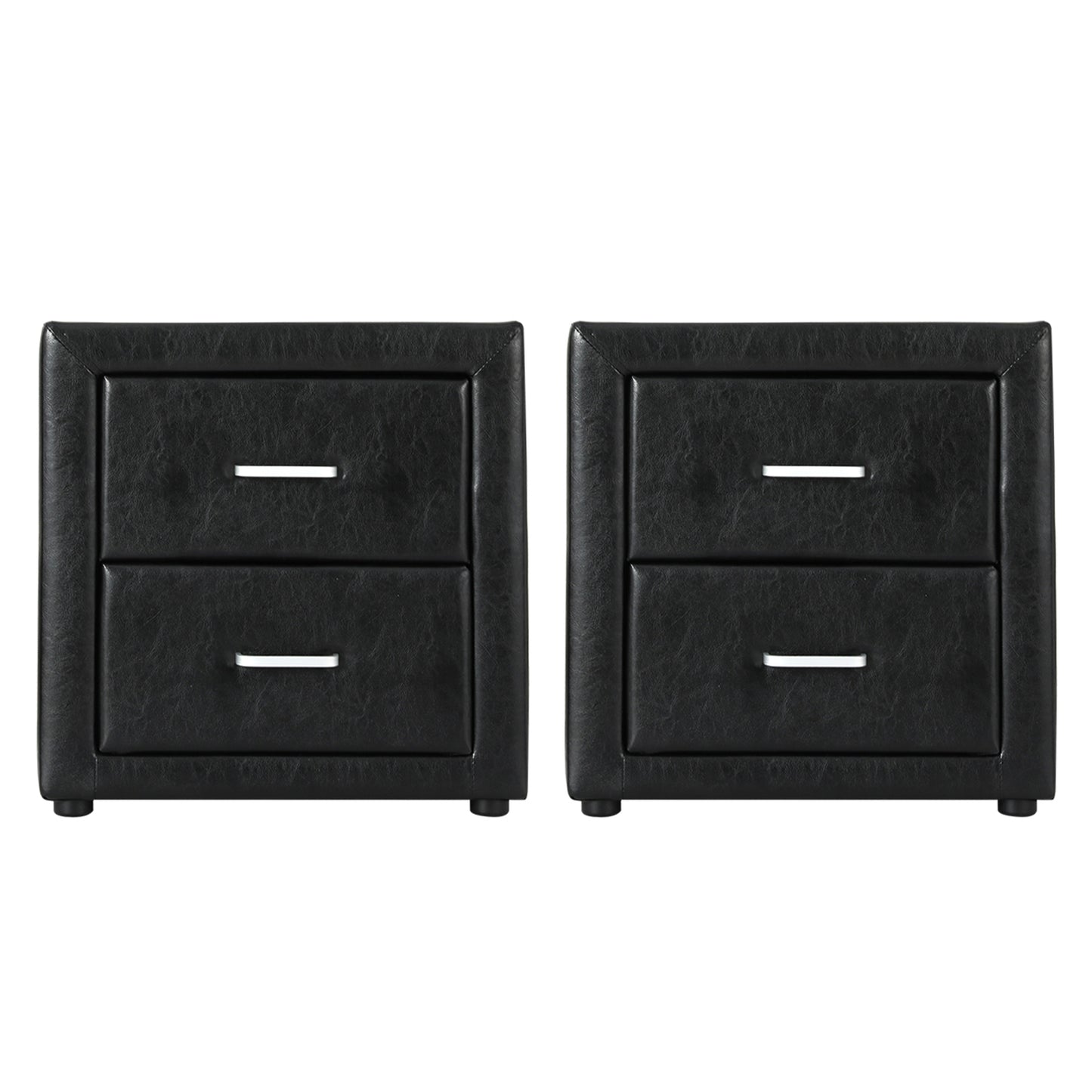 Artiss 2X Bedside Table 2 Drawers Side Table Leather - CADEN Black - Image 3
