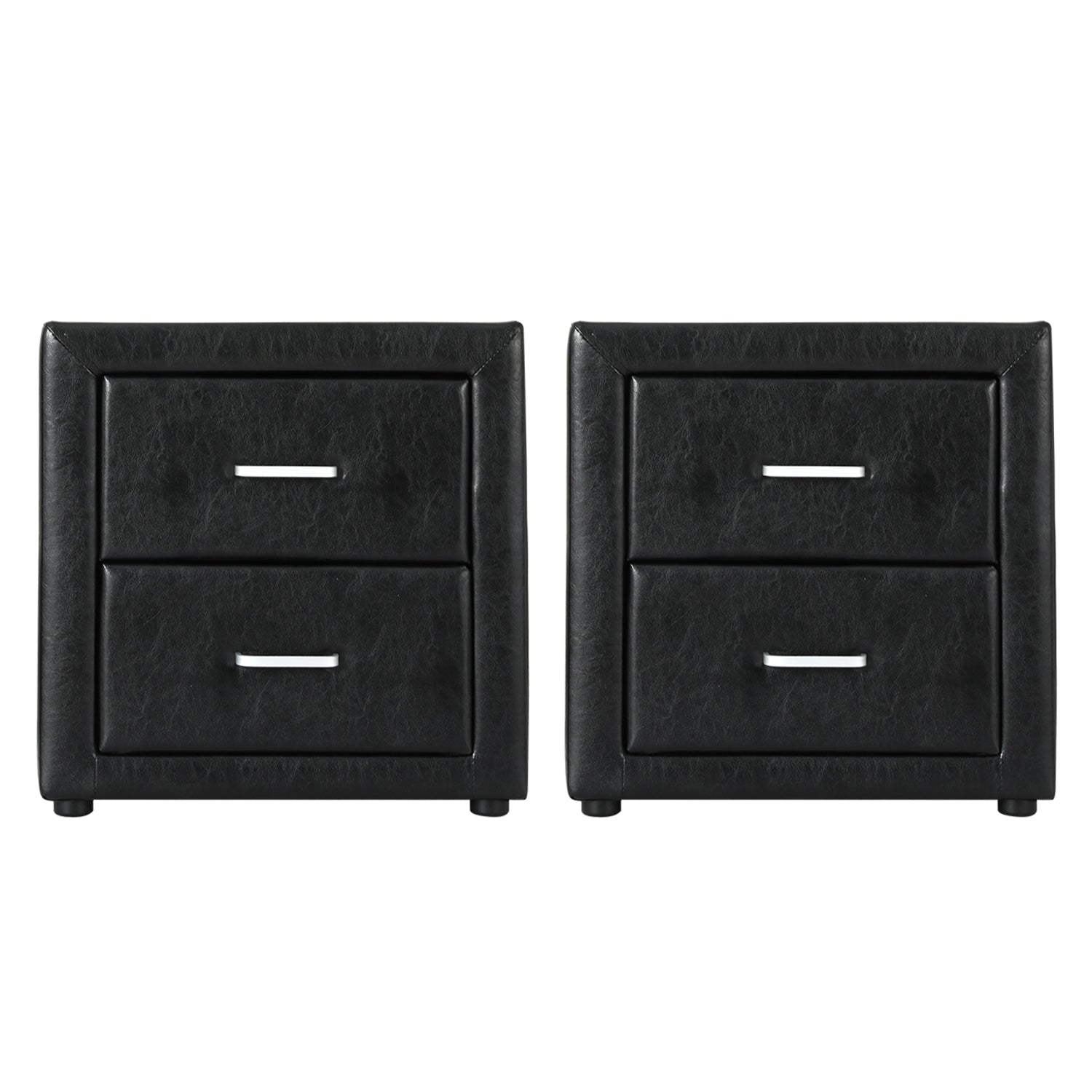 Artiss 2X Bedside Table 2 Drawers Side Table Leather - CADEN Black - Image 3