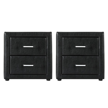 Artiss 2X Bedside Table 2 Drawers Side Table Leather - CADEN Black - Image 3