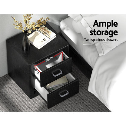 Artiss 2X Bedside Table 2 Drawers Side Table Leather - CADEN Black - Image 5