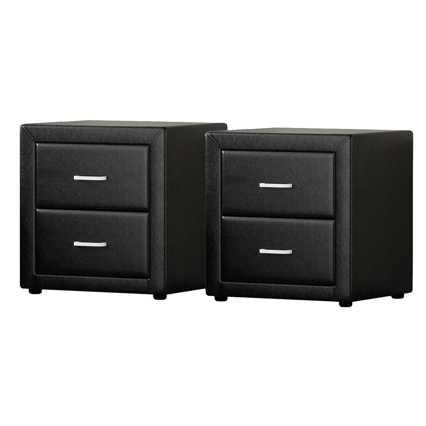 Artiss 2X Bedside Table 2 Drawers Side Table Leather - CADEN Black - Image 7