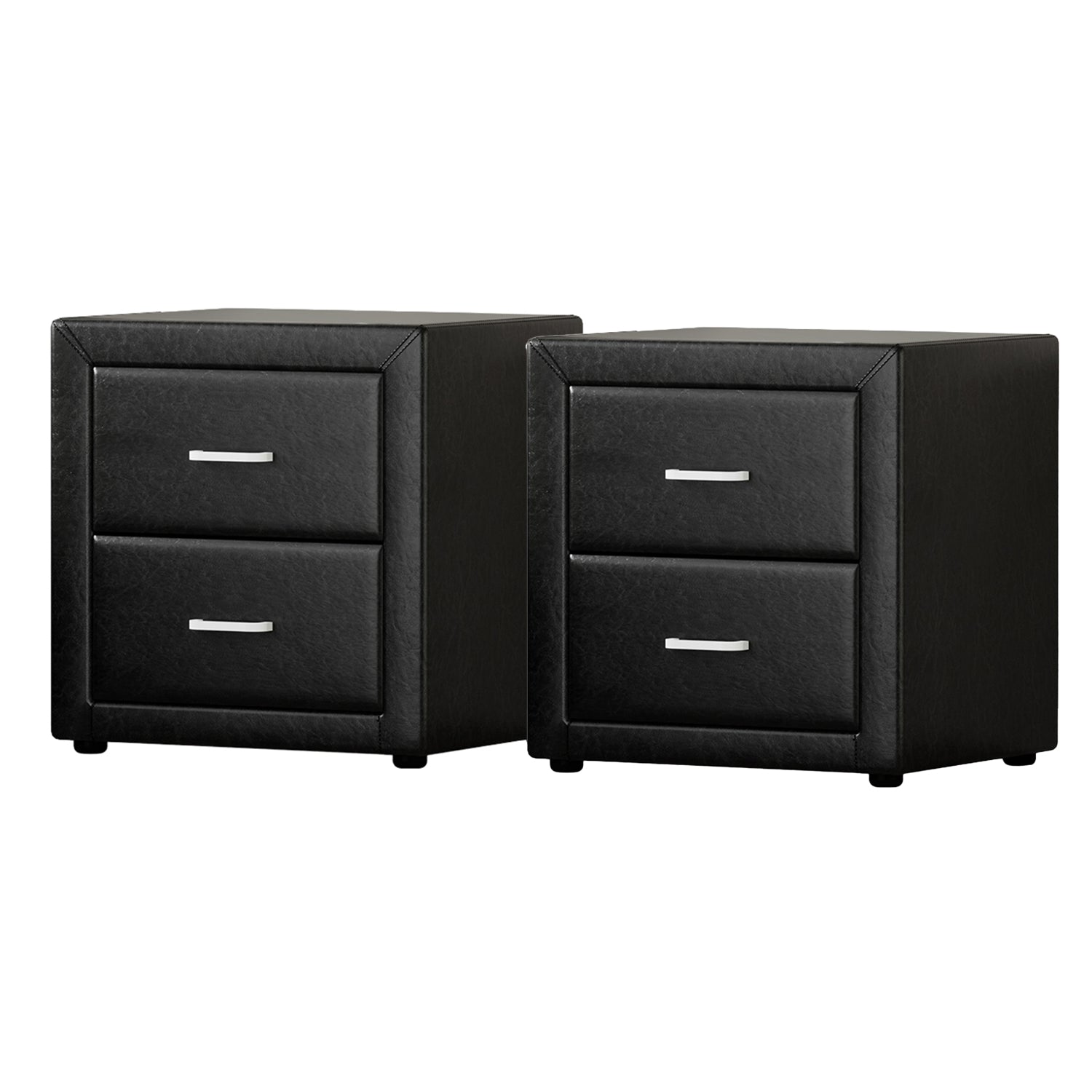 Artiss 2X Bedside Table 2 Drawers Side Table Leather - CADEN Black - Image 7