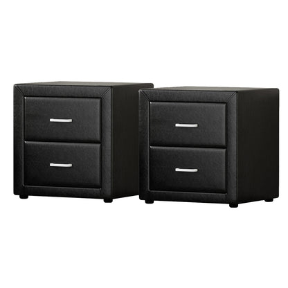 Artiss 2X Bedside Table 2 Drawers Side Table Leather - CADEN Black - Image 7
