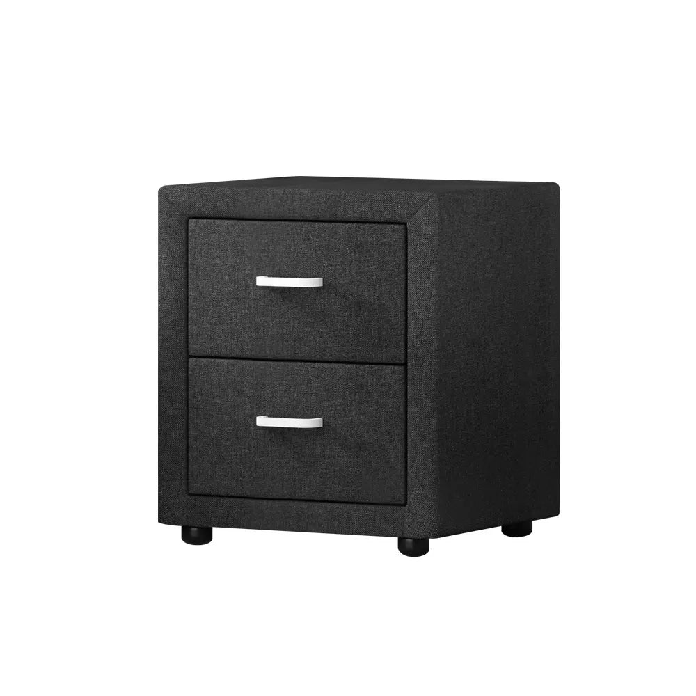 Artiss Bedside Table 2 Drawers Fabric - CADEN Charcoal - Image 8