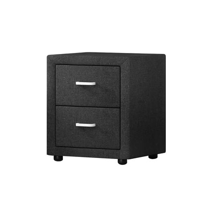 Artiss Bedside Table 2 Drawers Fabric - CADEN Charcoal - Image 8