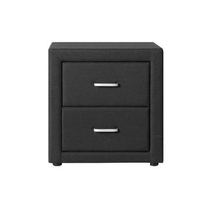 Artiss Bedside Table 2 Drawers Fabric - CADEN Charcoal - Image 3