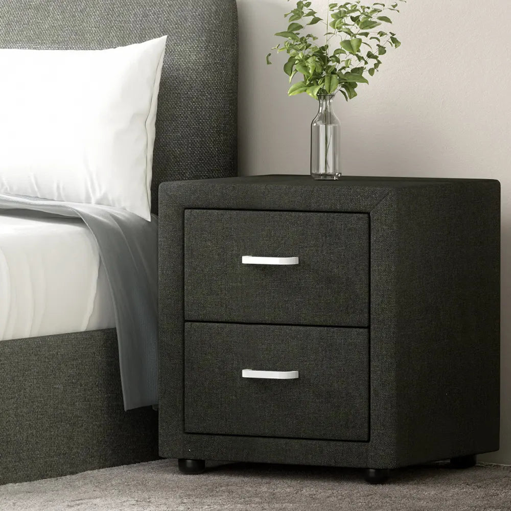 Artiss Bedside Table 2 Drawers Fabric - CADEN Charcoal - Image 7
