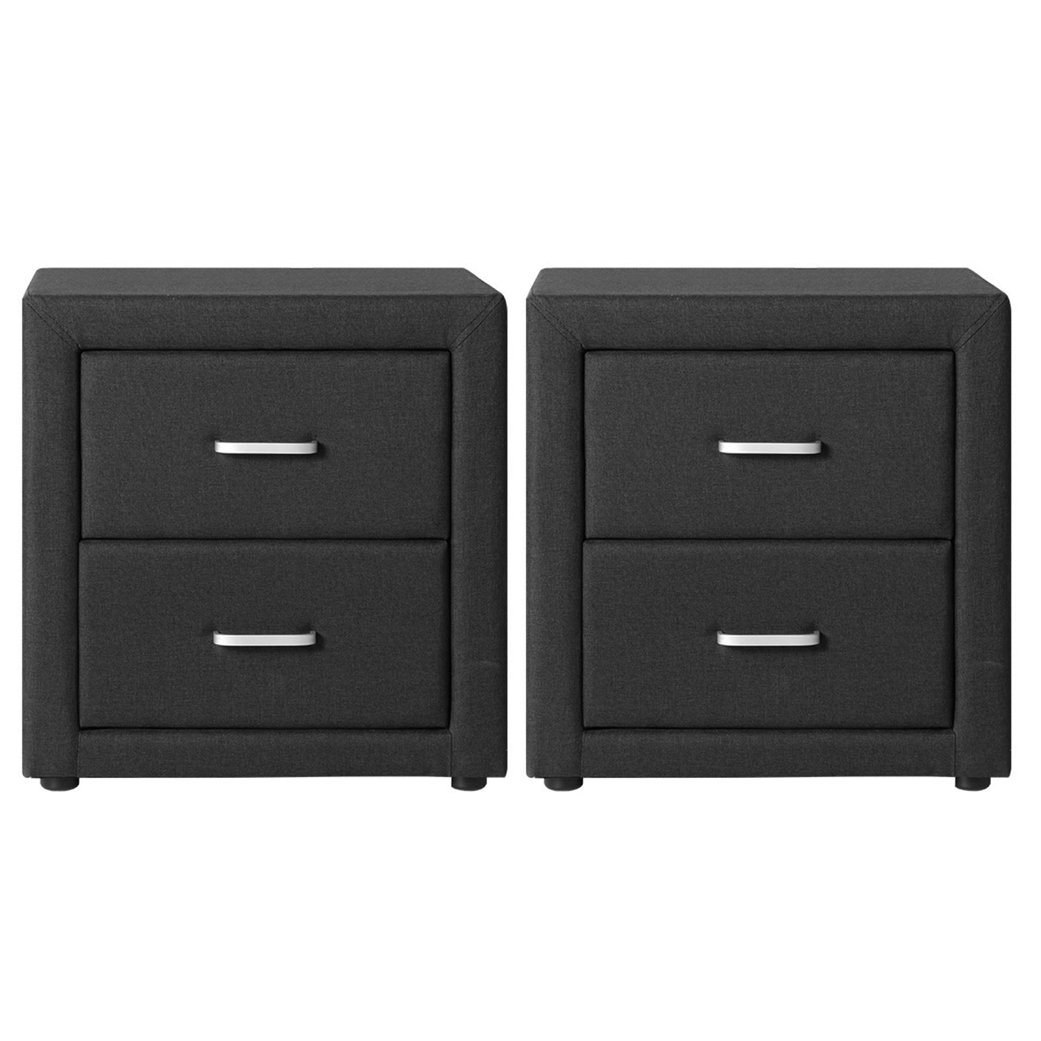 Artiss 2X Bedside Table 2 Drawers Fabric - CADEN Charcoal - Image 2