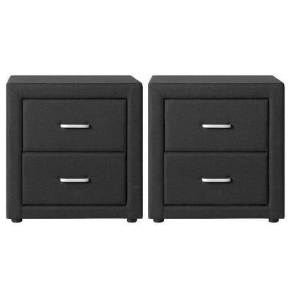 Artiss 2X Bedside Table 2 Drawers Fabric - CADEN Charcoal - Image 2