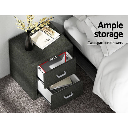 Artiss 2X Bedside Table 2 Drawers Fabric - CADEN Charcoal - Image 5