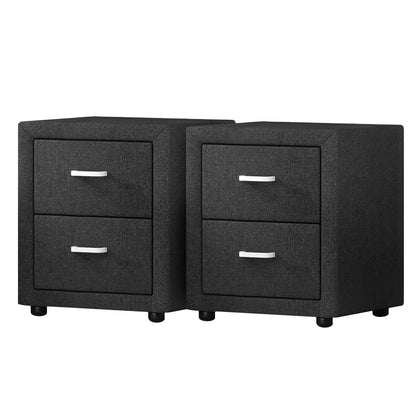Artiss 2X Bedside Table 2 Drawers Fabric - CADEN Charcoal - Image 7