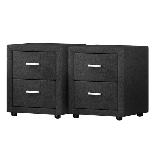Artiss 2X Bedside Table 2 Drawers Fabric - CADEN Charcoal - Image 7