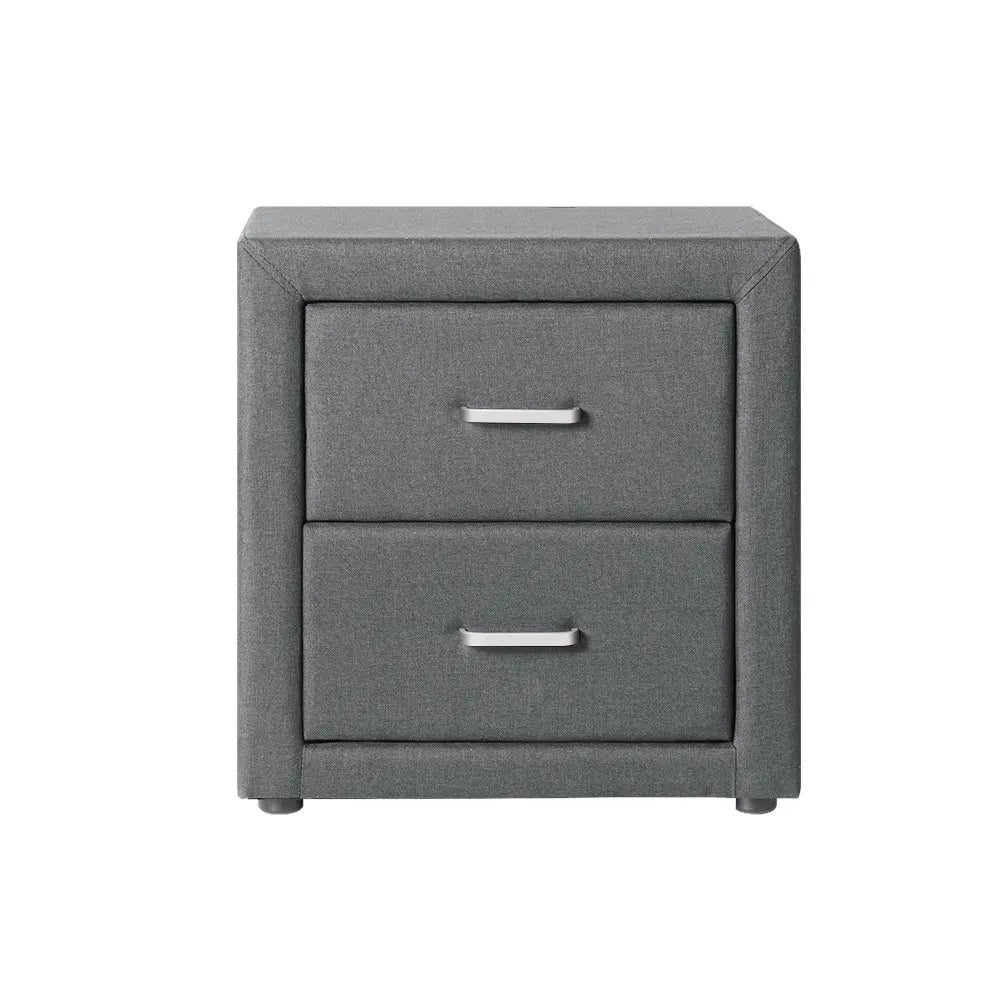 Artiss Bedside Table 2 Drawers Fabric - CADEN Grey - Image 3