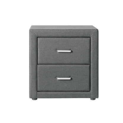 Artiss Bedside Table 2 Drawers Fabric - CADEN Grey - Image 3