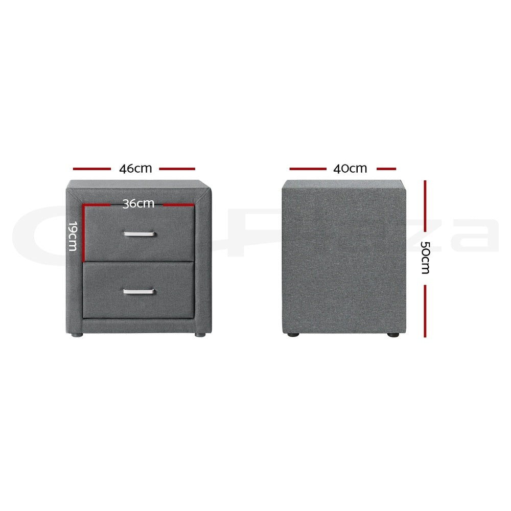 Artiss 2X Bedside Table 2 Drawers Side Table Fabric - CADEN Grey - Image 2