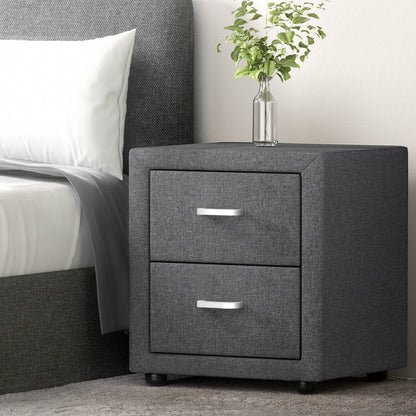 Artiss 2X Bedside Table 2 Drawers Side Table Fabric - CADEN Grey - Image 3