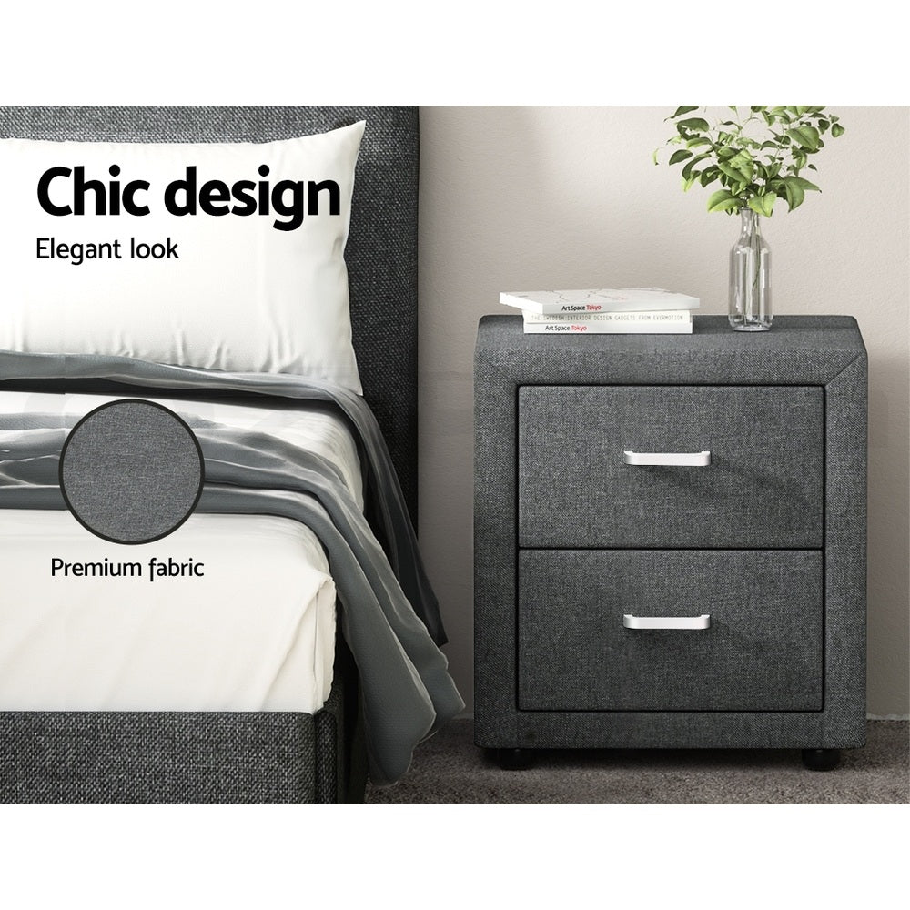 Artiss 2X Bedside Table 2 Drawers Side Table Fabric - CADEN Grey - Image 5