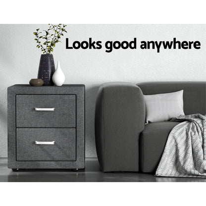 Artiss 2X Bedside Table 2 Drawers Side Table Fabric - CADEN Grey - Image 6