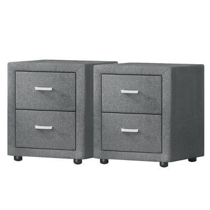 Artiss 2X Bedside Table 2 Drawers Side Table Fabric - CADEN Grey - Image 7