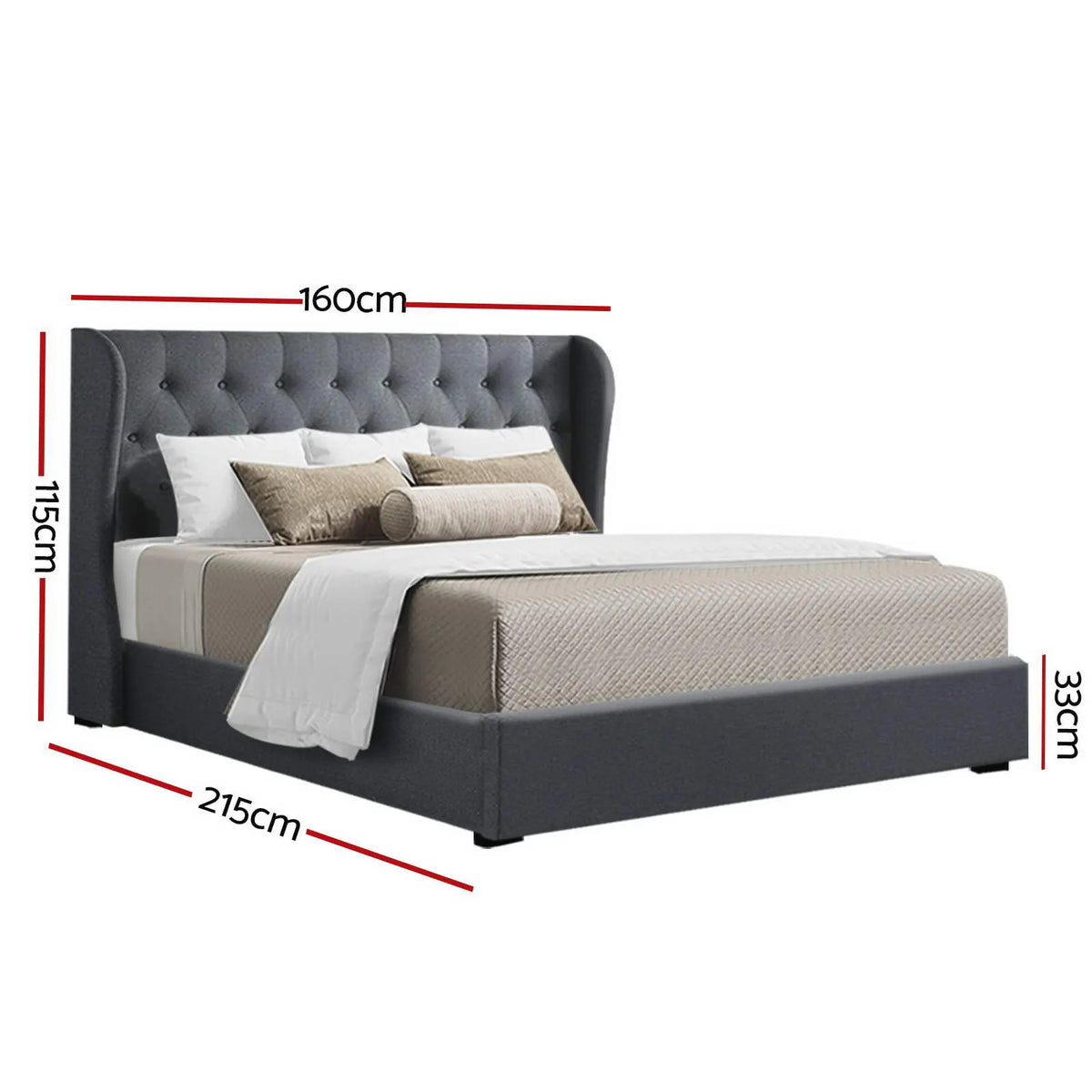Artiss Bed Frame Queen Size Gas Lift Charcoal ISSA - Image 3