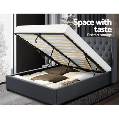Artiss Bed Frame Queen Size Gas Lift Charcoal ISSA - Image 7