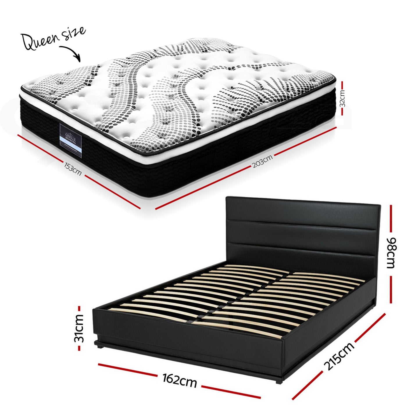 Artiss RGB LED Queen Bed Frame with 32cm Giselle Mattress Set - Image 2