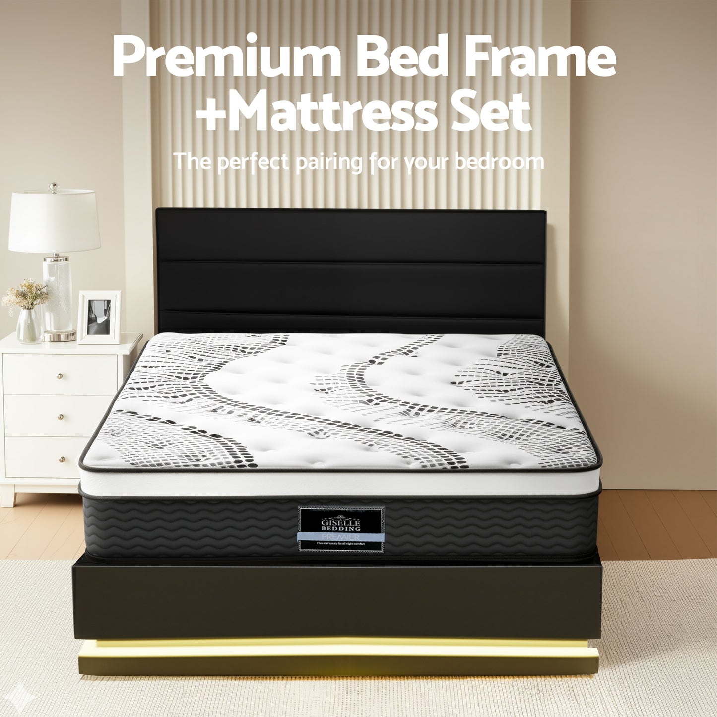 Artiss RGB LED Queen Bed Frame with 32cm Giselle Mattress Set - Image 5
