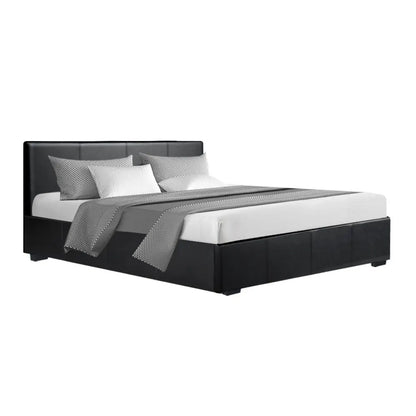 Artiss Bed Frame Queen Size Gas Lift Black NINO - Image 2