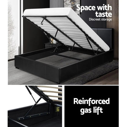 Artiss Bed Frame Queen Size Gas Lift Black NINO - Image 6