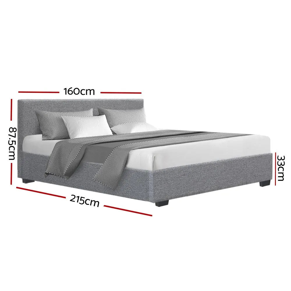 Artiss Bed Frame Queen Size Gas Lift Grey NINO - Image 4