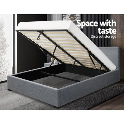 Artiss Bed Frame Queen Size Gas Lift Grey NINO - Image 9
