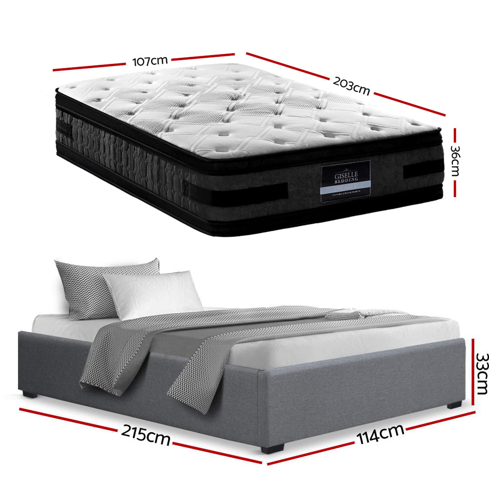 Artiss Bed Frame with 36cm Giselle Mattress Set King Single Gas Lift Base Grey - Image 2