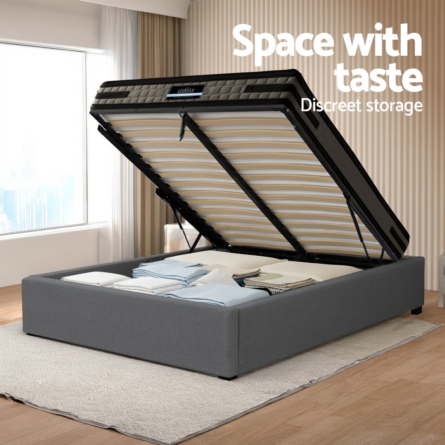 Artiss Bed Frame with 36cm Giselle Mattress Set King Single Gas Lift Base Grey - Image 6