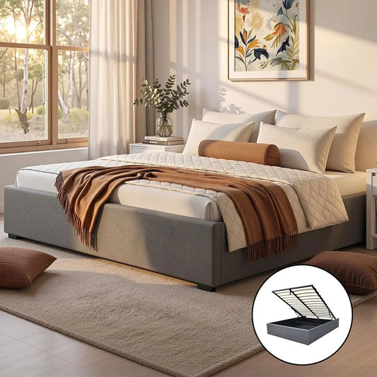 Artiss Bed Frame King Size Gas Lift Base Grey TOKI