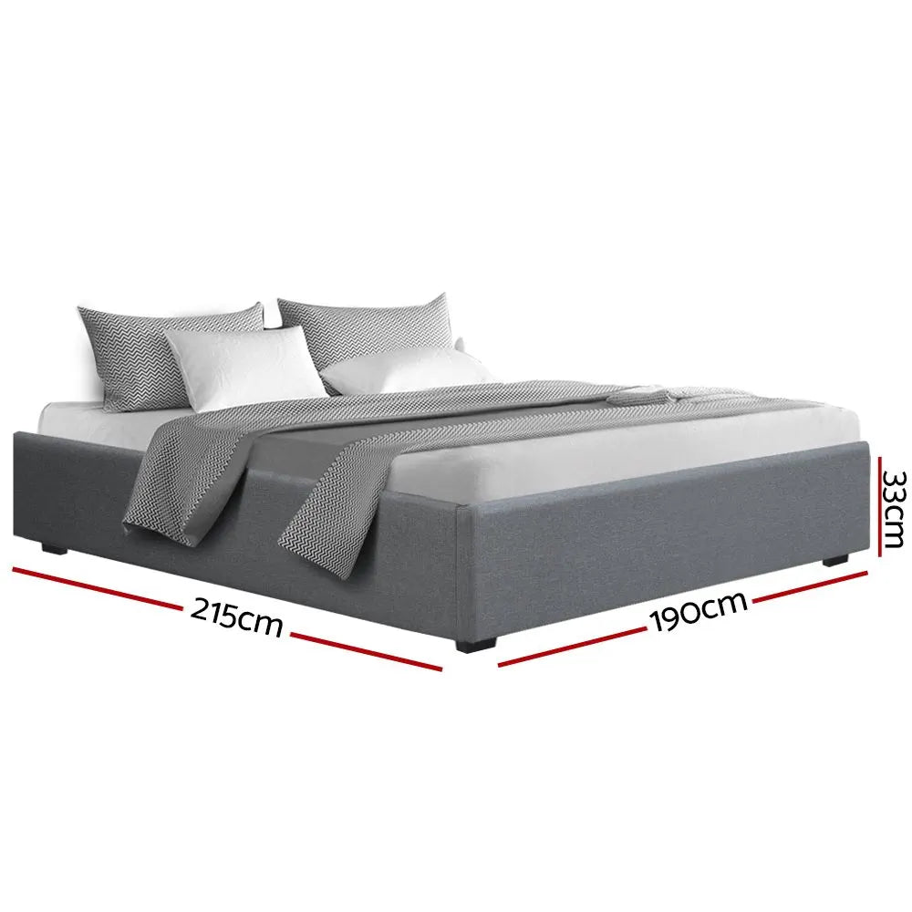 Artiss Bed Frame King Size Gas Lift Base Grey TOKI - Image 3