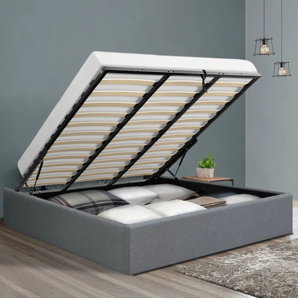 Artiss Bed Frame King Size Gas Lift Base Grey TOKI - Image 8