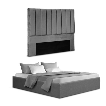 Artiss Double Bed Frame with Storage Grey Velvet Headboard Gas Lift Platform Base - Image 7