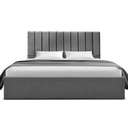 Artiss King Bed Frame with Storage Grey Velvet Headboard Gas Lift Platform Base - Image 3