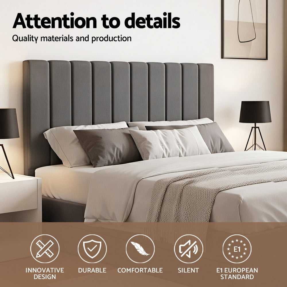 Artiss King Bed Frame with Storage Grey Velvet Headboard Gas Lift Platform Base - Image 5