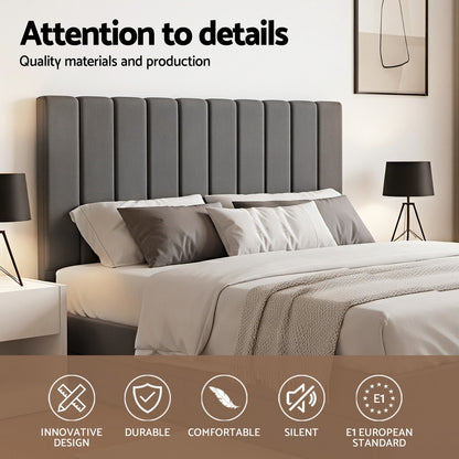 Artiss King Bed Frame with Storage Grey Velvet Headboard Gas Lift Platform Base - Image 5