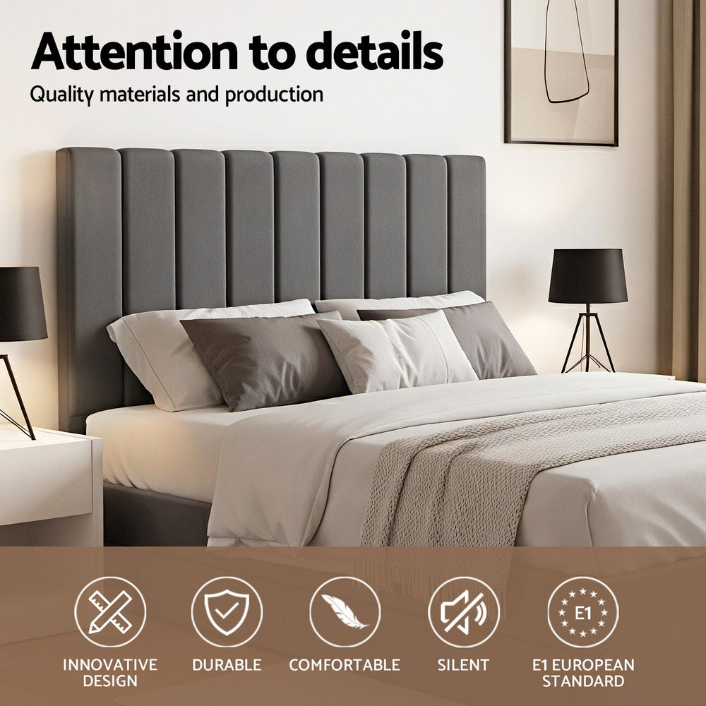 Artiss Queen Bed Frame with Storage Grey Velvet Headboard Gas Lift Platform Base - Image 5