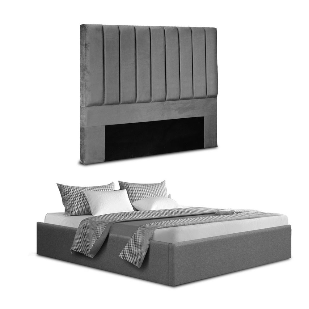 Artiss Queen Bed Frame with Storage Grey Velvet Headboard Gas Lift Platform Base - Image 7