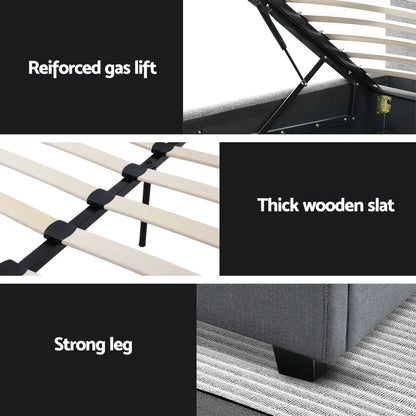 Artiss Bed Frame Double Size Gas Lift Grey VILA - Image 6