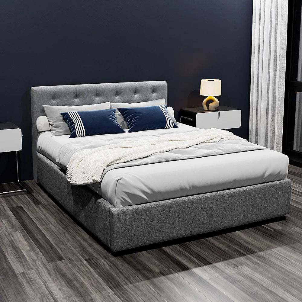 Artiss Bed Frame Double Size Gas Lift Grey VILA - Image 7