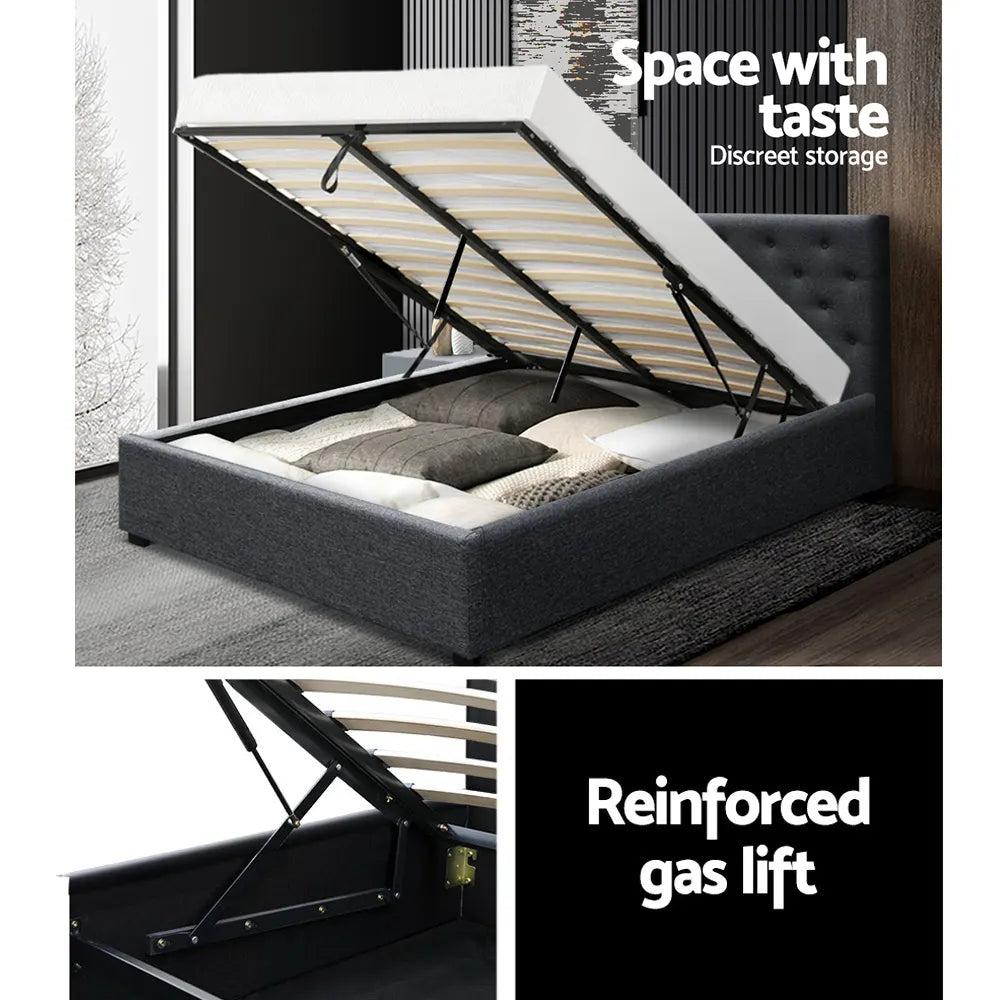 Artiss Bed Frame Queen Size Gas Lift Charcoal VILA - Image 5