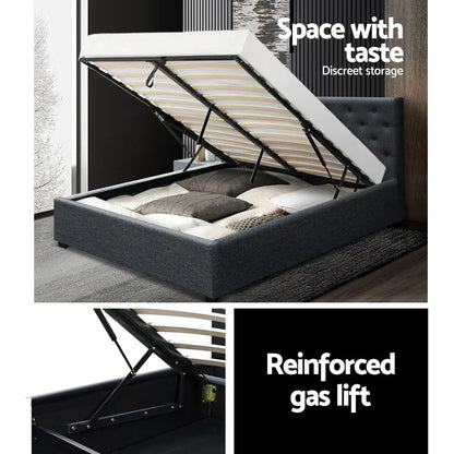 Artiss Bed Frame Queen Size Gas Lift Charcoal VILA - Image 5