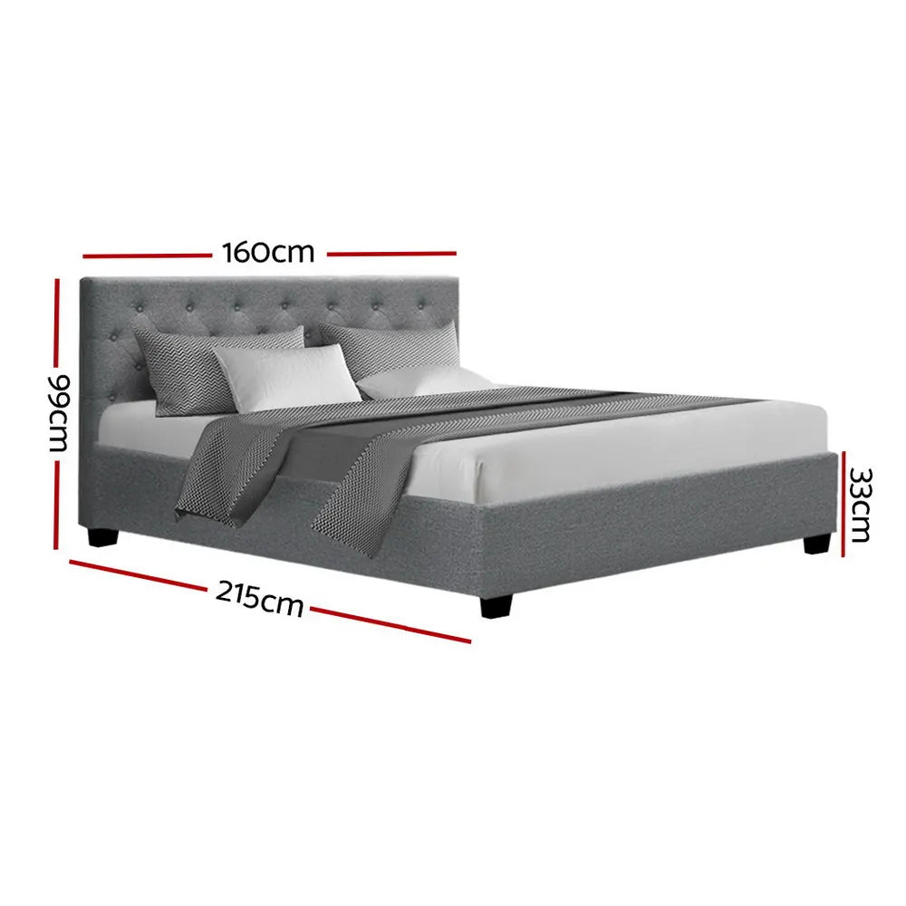Artiss Bed Frame Queen Size Gas Lift Grey VILA - Image 2
