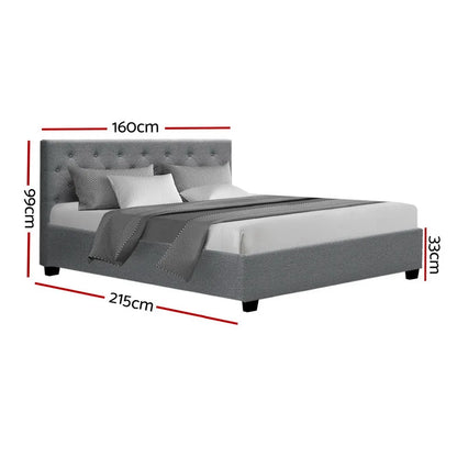 Artiss Bed Frame Queen Size Gas Lift Grey VILA - Image 2
