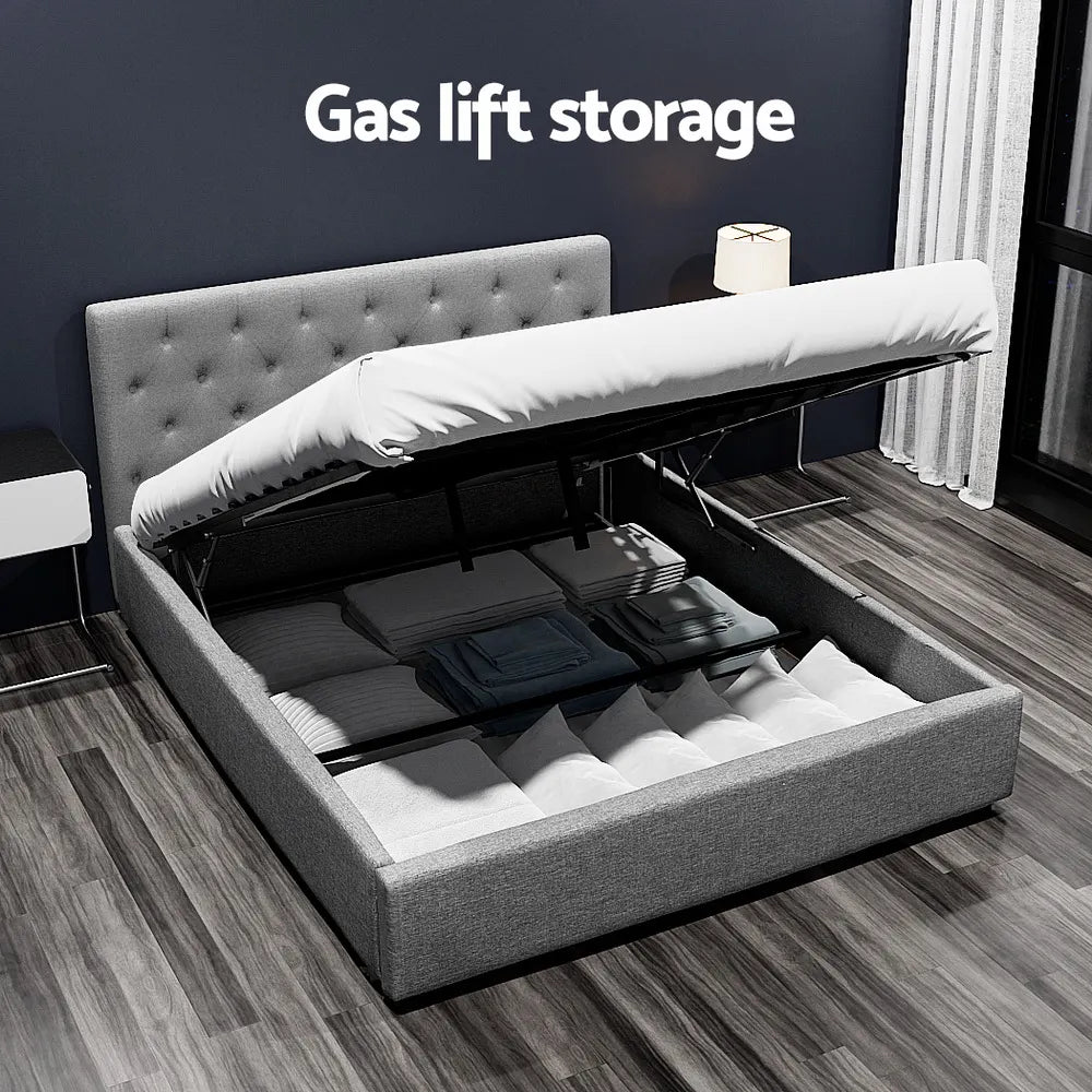 Artiss Bed Frame Queen Size Gas Lift Grey VILA - Image 4