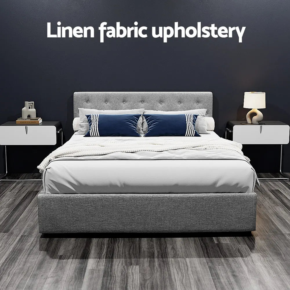 Artiss Bed Frame Queen Size Gas Lift Grey VILA - Image 5